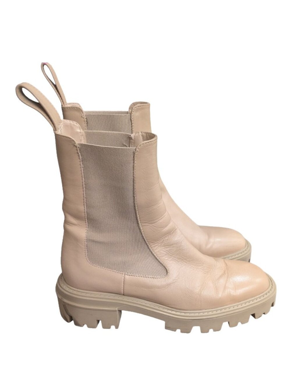 Zara Beige Leather Chunky Lug Sole Chelsea Ankle Boots Size 37